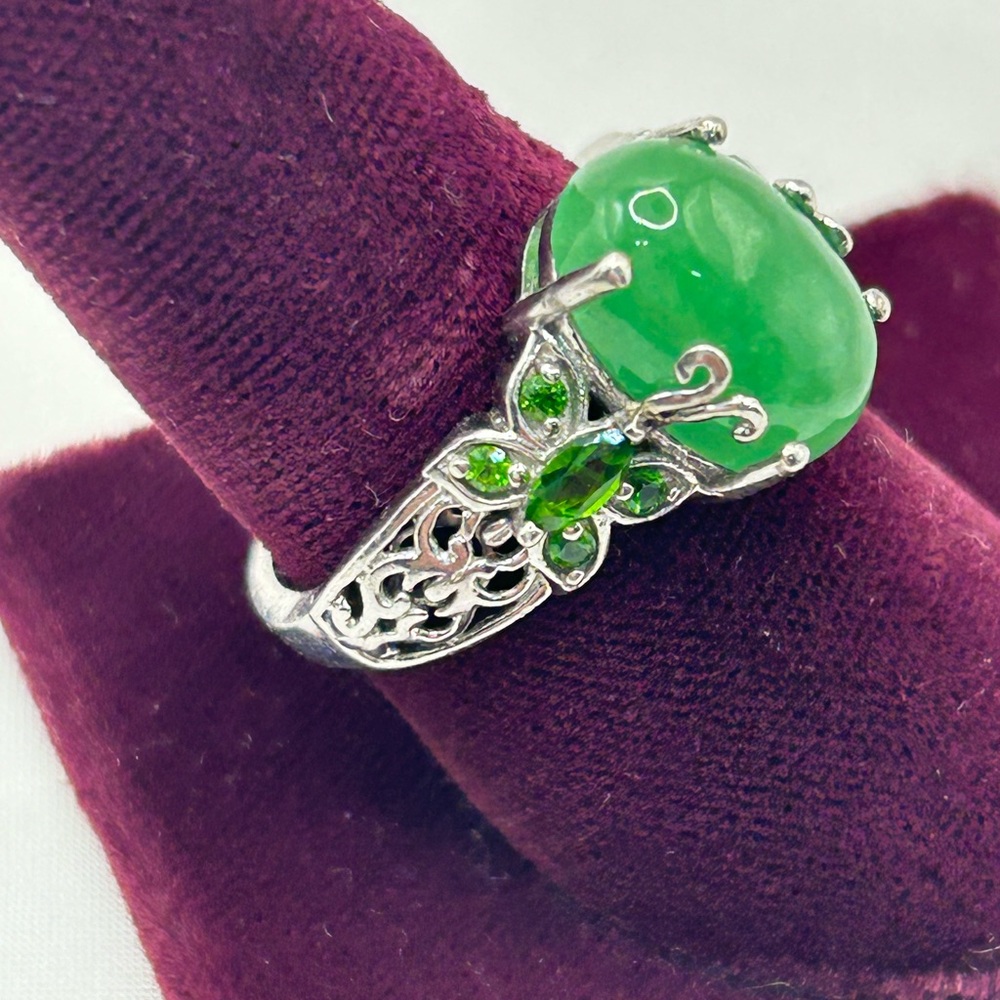 CHUCK CLEMENCY STS 925 Sterling Silver Jade Jadeite Ring Size 10 - Picture 2 of 7